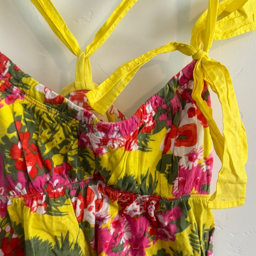 Vintage Hollister Yellow Floral Tie-Strap Cami Tanktop with Red & Pink Blooms - Picture 3 of 5